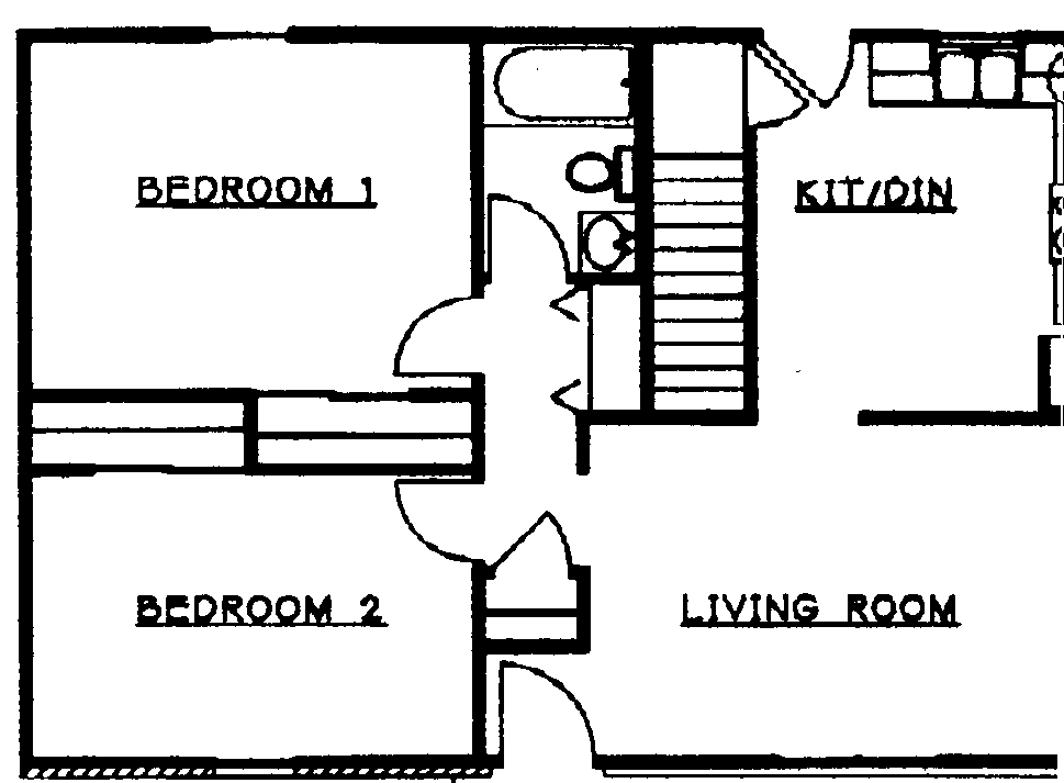 Floor plan for 2 beds, 1 bath, 850 sqft